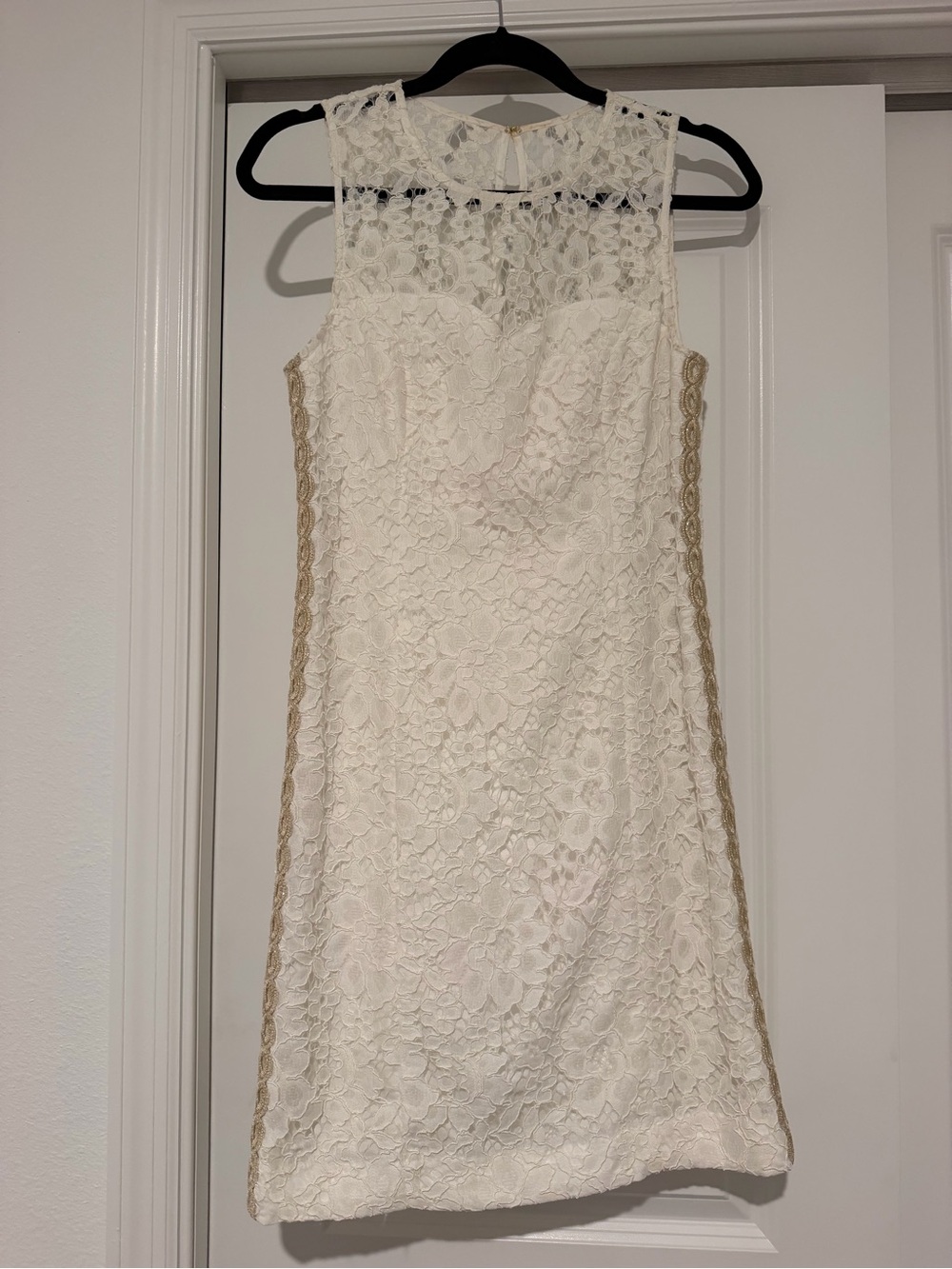 Lilly Pulitzer Ivory Lace Midi Dress with Gold Side Trim